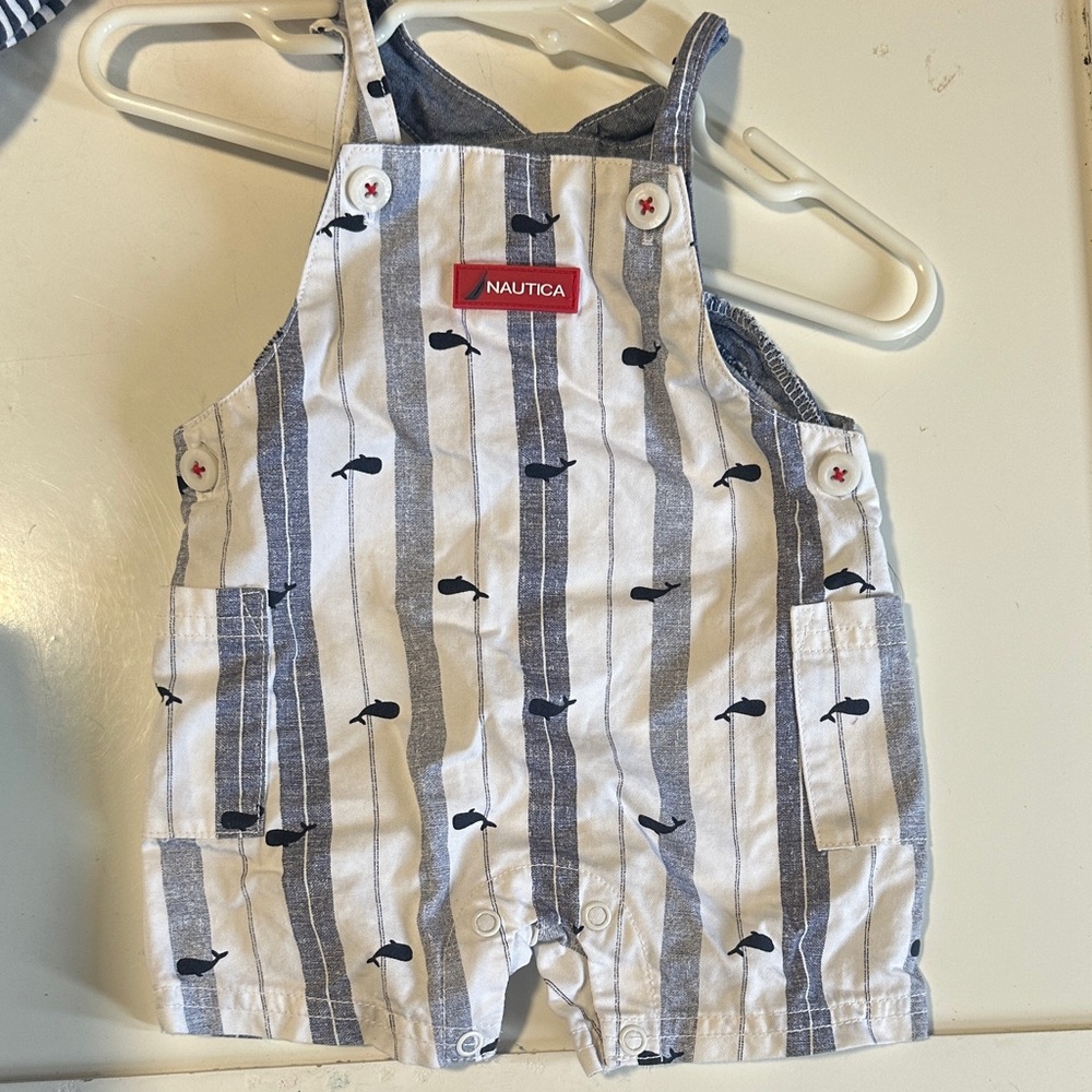 Nautica Blue and White Whale Overalls
